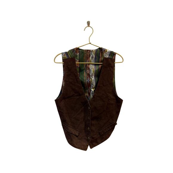 Vintage Western Brown Leather Vest 1970s